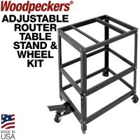 Woodpeckers adjustable router table stand and wheel kit is adjustable for table heights from 36" to 42".
