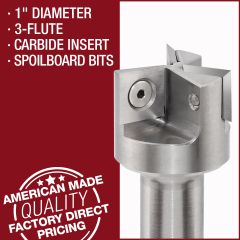 1 inch diameter 3 flute carbide insert spoilboard bits