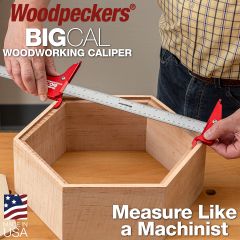 Using the 24-inch Big Cal to measure the inside dimensions of a rabbeted, hexagonal box made from curly maple.