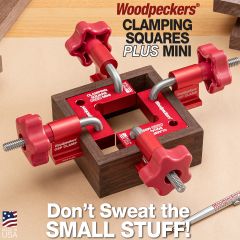 CSP-MINIs with CSP Clamps holding 3-1/2" walnut box square while glue dries.