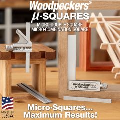 Micro-Combination Square and Micro-Double Square with 1/4" alternate blades. Finished projects in background.