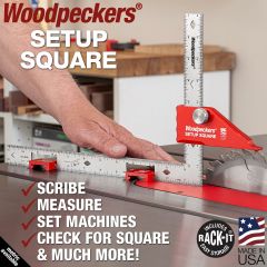 Setting height of table saw blade using Setup Square.
