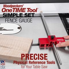 Simple Set Fence Gauge on table saw with probe extended to rip fence.