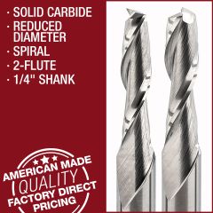 solid carbide reduced diameter spiral 2 flute quarter inch shank router bit