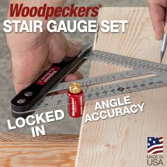 SkillSquare with extended Stair Gauge marking an angle on a 2x6.