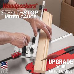 cutting 45° miter on molded frame stock with StealthStop Miter Gauge.