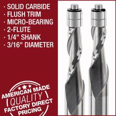 3/16" Solid Carbide Micro-Bearing Spiral Flush Trim Bits