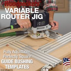 Variable Router Jig in use with plunge router cutting sheet of MDF.