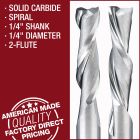 1/4" Diameter Solid Carbide Spiral Router Bits, 2-Flute, 1/4" Shank