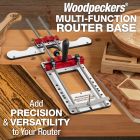 The Multi-Function Router Base sitting on a workbench with various completed projects made using the tool.