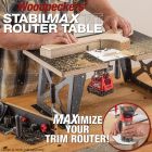 StabilMaxRT Router Table in use with flush trim bit and template taped to material.