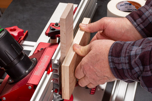 Position so stock and guide block are flush